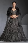 Buy_Chaashni by Maansi and Ketan_Grey Net Embroidered Sequin Sweetheart Lehenga Set With Cape _at_Aza_Fashions