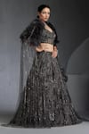 Chaashni by Maansi and Ketan_Grey Net Embroidered Sequin Sweetheart Lehenga Set With Cape _Online_at_Aza_Fashions