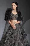 Buy_Chaashni by Maansi and Ketan_Grey Net Embroidered Sequin Sweetheart Lehenga Set With Cape _Online_at_Aza_Fashions