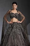 Buy_Chaashni By Maansi And Ketan_Green Organza, Net Cut Work, Sequins, Cutdana Embroidered Lehenga Set With Cape _Online_at_Aza_Fashions