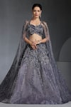 Buy_Chaashni by Maansi and Ketan_Grey Organza Embroidered Nalki Blouse Sweetheart Lehenga Set With Cape _at_Aza_Fashions