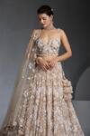 Shop_Chaashni By Maansi And Ketan_Brown Net Cut Work, Sequins, Pearls Floral Veli Embroidered Lehenga Set _Online_at_Aza_Fashions