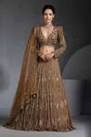 Buy_Chaashni By Maansi And Ketan_Gold Net Sequins, Cut Work Plunge Neck Zircons Embroidered Lehenga Set _at_Aza_Fashions