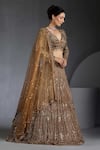 Chaashni By Maansi And Ketan_Gold Net Sequins, Cut Work Plunge Neck Zircons Embroidered Lehenga Set _Online_at_Aza_Fashions