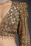 Shop_Chaashni By Maansi And Ketan_Gold Net Sequins, Cut Work Plunge Neck Zircons Embroidered Lehenga Set _Online_at_Aza_Fashions