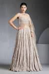 Buy_Chaashni by Maansi and Ketan_Grey Organza Embellished Nalki Sweetheart Scallop Cutdana Bridal Lehenga Set _Online_at_Aza_Fashions