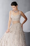 Buy_Chaashni by Maansi and Ketan_Grey Organza Embellished Nalki Sweetheart Scallop Cutdana Bridal Lehenga Set 