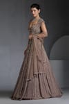 Chaashni by Maansi and Ketan_Beige Organza Embellished Nalki Sweetheart Bead Sequin Striped Lehenga Set _Online_at_Aza_Fashions