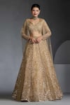 Buy_Chaashni by Maansi and Ketan_Gold Organza Embellished Sequins Blouse Geometric Stripe Lehenga Cape Set _at_Aza_Fashions