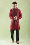 Buy_Arihant Rai Sinha_Red Kurta And Jacket Blend Embroidered Thread Bundi Set _at_Aza_Fashions