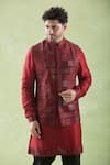 Arihant Rai Sinha_Red Kurta And Jacket Blend Embroidered Thread Bundi Set _Online_at_Aza_Fashions