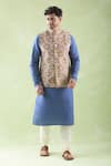 Arihant Rai Sinha_Blue Kurta Banarasi Spun Embroidered Abstract Printed Bundi Set _at_Aza_Fashions