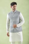 Arihant Rai Sinha_Black Kurta Banarasi Spun Printed Geometric Bundi Set _Online_at_Aza_Fashions