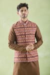 Arihant Rai Sinha_Brown Kurta Banarasi Spun Printed Elephant Bundi Set _Online_at_Aza_Fashions