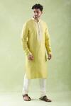 Shop Arihant Rai Sinha Yellow Chanderi, Cotton Embroidery Resham Placket Kurta And Churidar Set Online at Aza Fashions Shop_Arihant Rai Sinha_Yellow Chanderi, Cotton Embroidery Resham Placket Kurta And Churidar Set _Online_at_Aza_Fashions