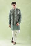 Shop_Arihant Rai Sinha_Multi Color Kurta And Bundi Linen Blend Woven Set _Online_at_Aza_Fashions