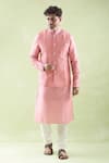 Buy_Arihant Rai Sinha_Pink Kurta And Bundi Muslin Blend Printed Floral Set _at_Aza_Fashions