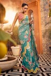 SSHILPA SAMRIYA_Blue Saree Organza Embroidery Floral Applique V Neck With Blouse_Online_at_Aza_Fashions