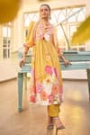 Buy_SSHILPA SAMRIYA_Yellow Kurta And Scarf Crepe Printed Floral Daman Round Neck Anarkali Set _at_Aza_Fashions