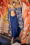 Buy_SSHILPA SAMRIYA_Blue Jacket Tissue Organza Embroidery Zari Thread Cape Open Skirt Set _at_Aza_Fashions