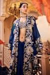 SSHILPA SAMRIYA_Blue Jacket Tissue Organza Embroidery Zari Thread Cape Open Skirt Set _at_Aza_Fashions