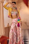 SSHILPA SAMRIYA_Yellow Jacket Crepe Printed Floral Jacket Open Sharara Set _at_Aza_Fashions