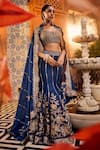 Shop_SSHILPA SAMRIYA_Blue Lehenga Tissue Embroidery Zari Thread Notched Floral Fishcut Set_Online_at_Aza_Fashions