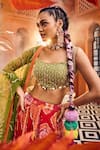 SSHILPA SAMRIYA_Red Lehenga Organza Printed Geometric Square Floral Set _at_Aza_Fashions