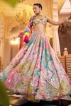 Shop_SSHILPA SAMRIYA_Multi Color Lehenga Organza Printed Geometric Sweetheart Abstract Set _at_Aza_Fashions