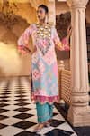 Buy_SSHILPA SAMRIYA_Blue Kurta Crepe Printed Geometric Notched Sequin Embroidered Yoke With Pant_at_Aza_Fashions