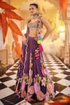 SSHILPA SAMRIYA_Purple Lehenga Chinnon Chiffon Printed Floral Square Set _Online_at_Aza_Fashions