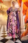 Buy_SSHILPA SAMRIYA_Purple Anarkali Chiniya Silk Printed Floral V-neck With Dupatta _at_Aza_Fashions