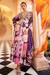 Shop_SSHILPA SAMRIYA_Purple Anarkali Chiniya Silk Printed Floral V-neck With Dupatta _at_Aza_Fashions