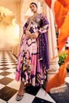 Buy_SSHILPA SAMRIYA_Purple Anarkali Chiniya Silk Printed Floral V-neck With Dupatta _Online_at_Aza_Fashions