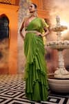 Buy_SSHILPA SAMRIYA_Green Saree Georgette Embroidered Sequin V-neck Ruffle Pre-draped With Blouse _at_Aza_Fashions