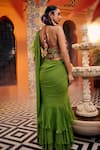 SSHILPA SAMRIYA_Green Saree Georgette Embroidered Sequin V-neck Ruffle Pre-draped With Blouse _Online_at_Aza_Fashions