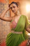 Shop_SSHILPA SAMRIYA_Green Saree Georgette Embroidered Sequin V-neck Ruffle Pre-draped With Blouse _at_Aza_Fashions