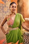 Shop_SSHILPA SAMRIYA_Green Saree Georgette Embroidered Sequin V-neck Ruffle Pre-draped With Blouse _Online_at_Aza_Fashions