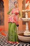 Buy_SSHILPA SAMRIYA_Multi Color Kurta Chinnon Chiffon Printed Floral V-neck Abstract With Sharara _at_Aza_Fashions