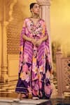 Buy_SSHILPA SAMRIYA_Purple Kaftan Crepe Printed Floral V-neck Abstract With Pant _at_Aza_Fashions