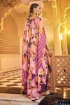 Shop_SSHILPA SAMRIYA_Purple Kaftan Crepe Printed Floral V-neck Abstract With Pant _at_Aza_Fashions