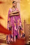 SSHILPA SAMRIYA_Purple Kaftan Crepe Printed Floral V-neck Abstract With Pant _Online_at_Aza_Fashions