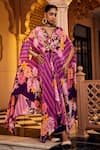 Shop_SSHILPA SAMRIYA_Purple Kaftan Crepe Printed Floral V-neck Abstract With Pant _Online_at_Aza_Fashions