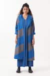 Buy_Three_Blue Poplin Solid V Neck Elasticated Armhole Detail Maxi Dress _Online_at_Aza_Fashions