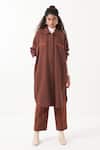 Buy_Three_Brown Melange Collar Neck Flap Detail U Hem Reversible Jacket _at_Aza_Fashions