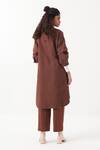 Shop_Three_Brown Melange Collar Neck Flap Detail U Hem Reversible Jacket _at_Aza_Fashions