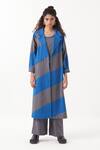 Three_Blue Twill Applique Diagonal Striped Wide Lapel Collar Jacket _Online_at_Aza_Fashions