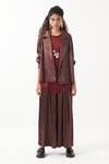 Buy_Three_Maroon Organza Applique Floral Round Neck Fringed Top _at_Aza_Fashions