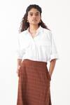 THREE_White Poplin Solid Collar Neck Anti Fit Front Pocket Shirt _Online_at_Aza_Fashions