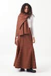 Buy_THREE_Brown Melange Print Checkered Long Skirt _at_Aza_Fashions